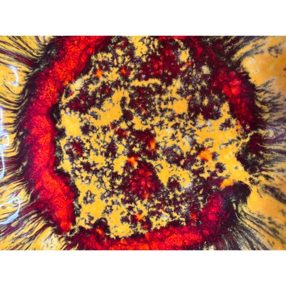 Large Vintage McCoy Pottery Sunflower Serving Bowl 11" Yellow Red Black - Picture 2 of 10